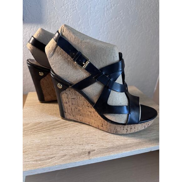 Guess Black Strappy Cork Wedge Sandals Women's Size 8M - Picture 4 of 8